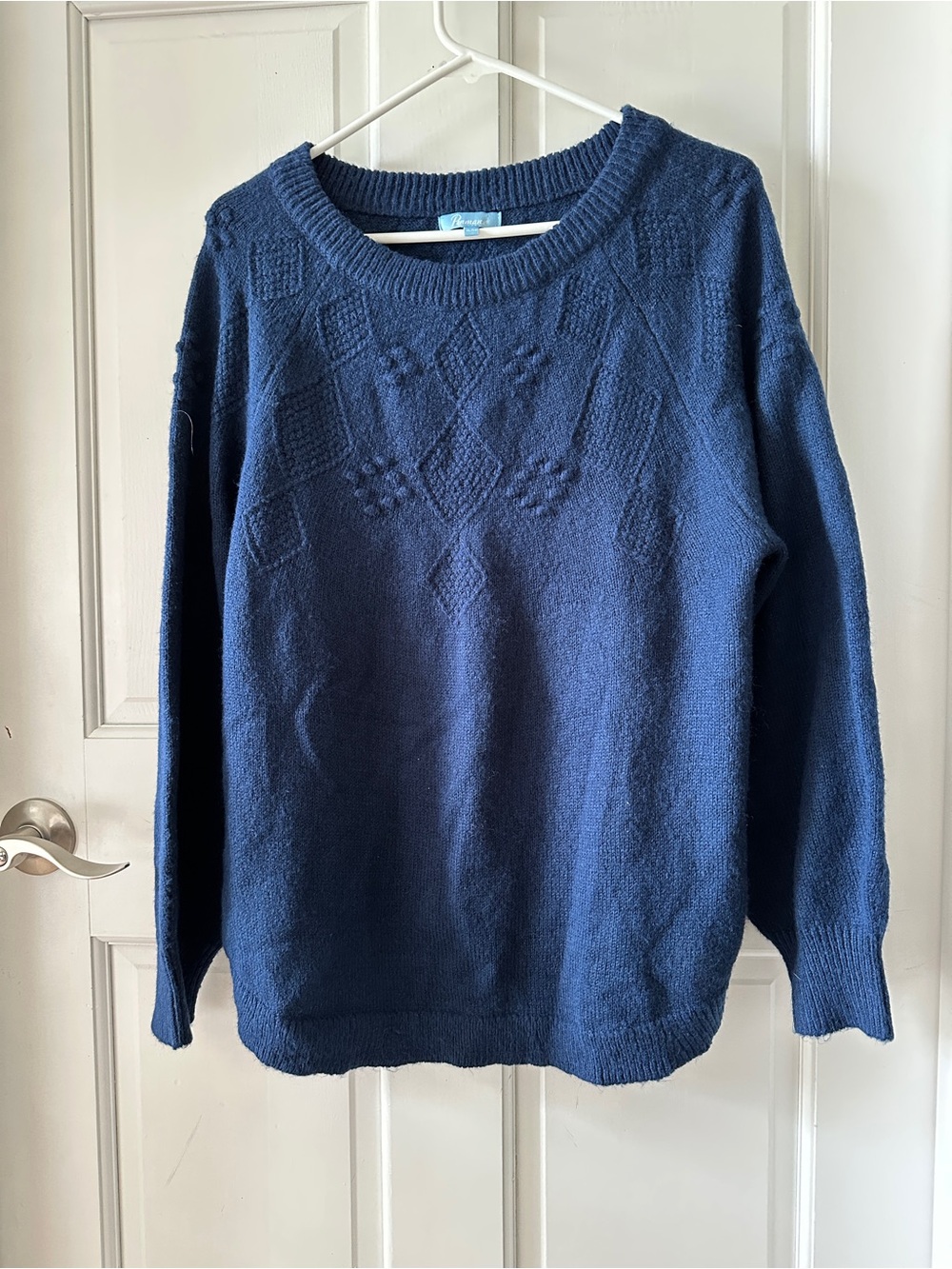 Penmans Denim Blue Diamond Cable Knit Crewneck Sweater Size XL